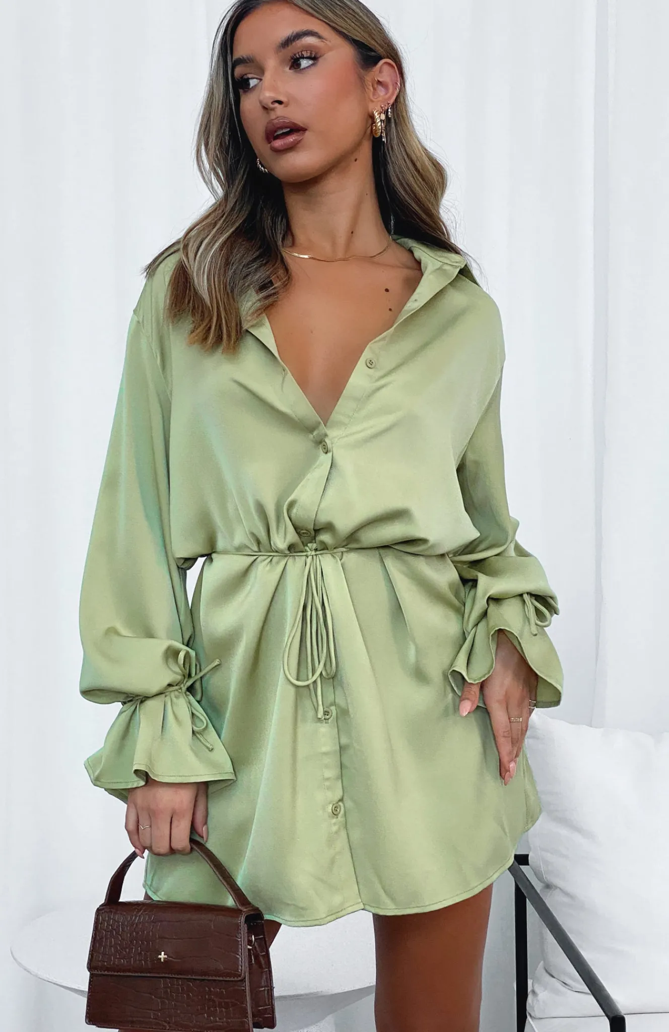 Long Sleeve Dresses | White Fox Boutique Only Gets Better Mini Dress Matcha green