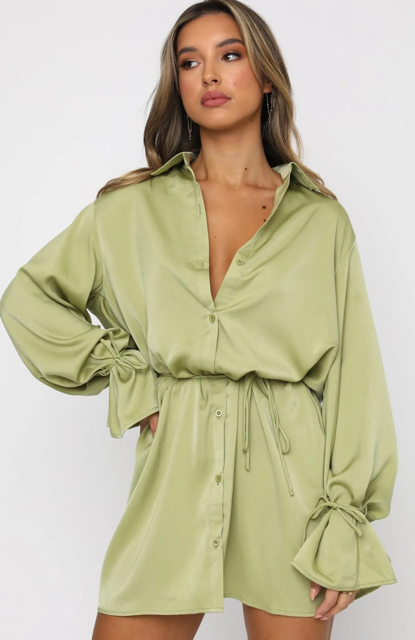Long Sleeve Dresses | White Fox Boutique Only Gets Better Mini Dress Matcha green