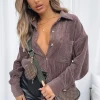 Shirts & Blouses | White Fox Boutique Out And About Cord Long Sleeve Shirt Chocolate brown