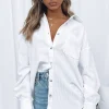 Shirts & Blouses | White Fox Boutique Out And About Cord Long Sleeve Shirt white