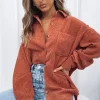 Shirts & Blouses | White Fox Boutique Out And About Cord Long Sleeve Shirt Rust orange