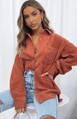 Shirts & Blouses | White Fox Boutique Out And About Cord Long Sleeve Shirt Rust orange