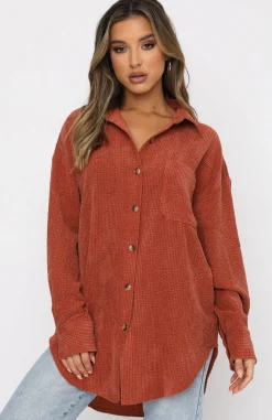 Shirts & Blouses | White Fox Boutique Out And About Cord Long Sleeve Shirt Rust orange