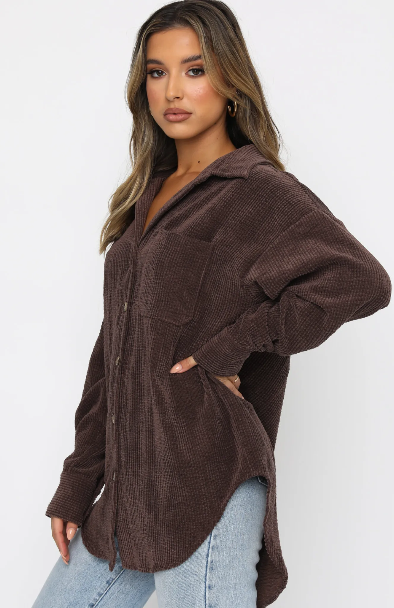 Shirts & Blouses | White Fox Boutique Out And About Cord Long Sleeve Shirt Chocolate brown