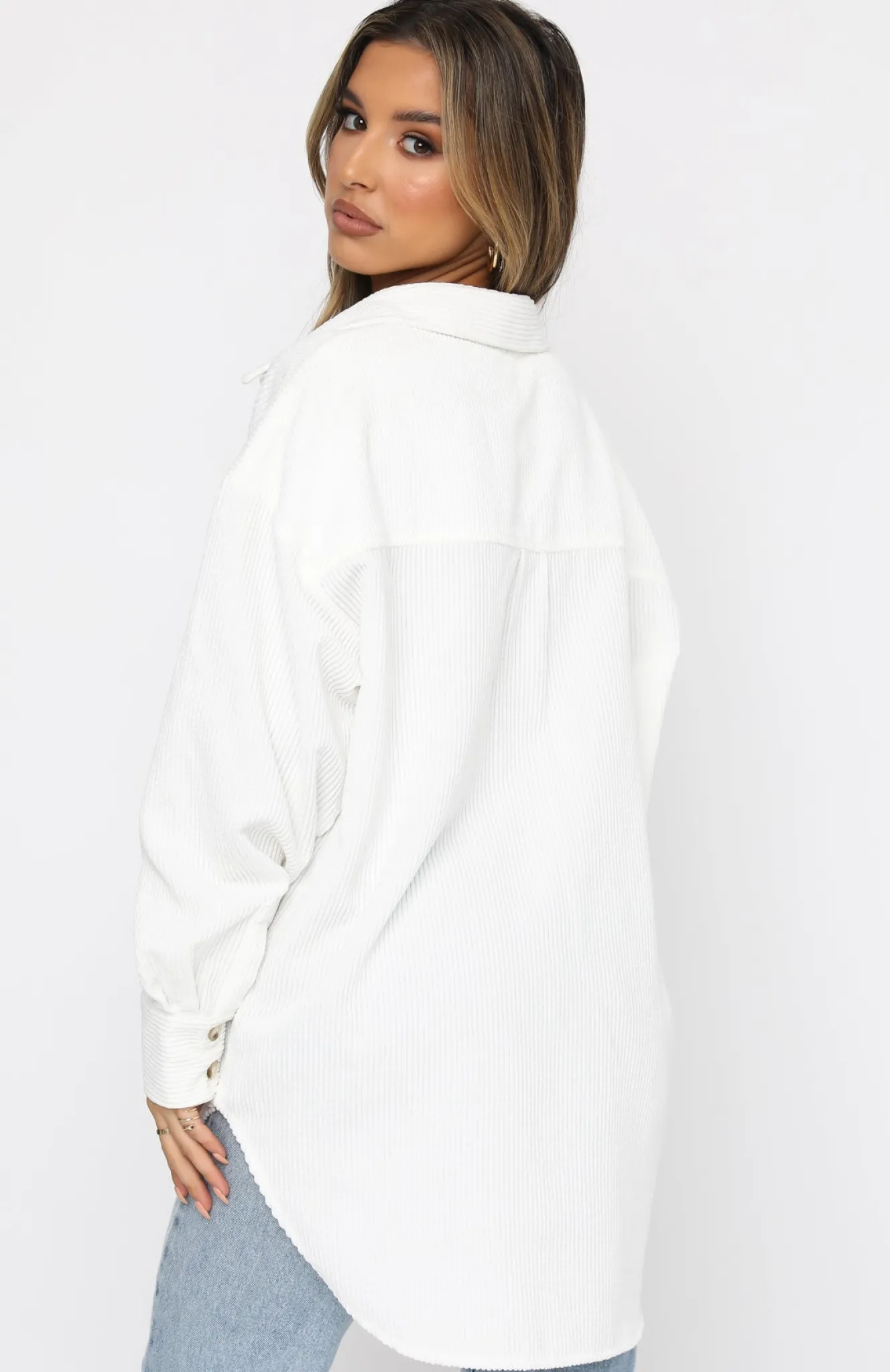 Shirts & Blouses | White Fox Boutique Out And About Cord Long Sleeve Shirt white