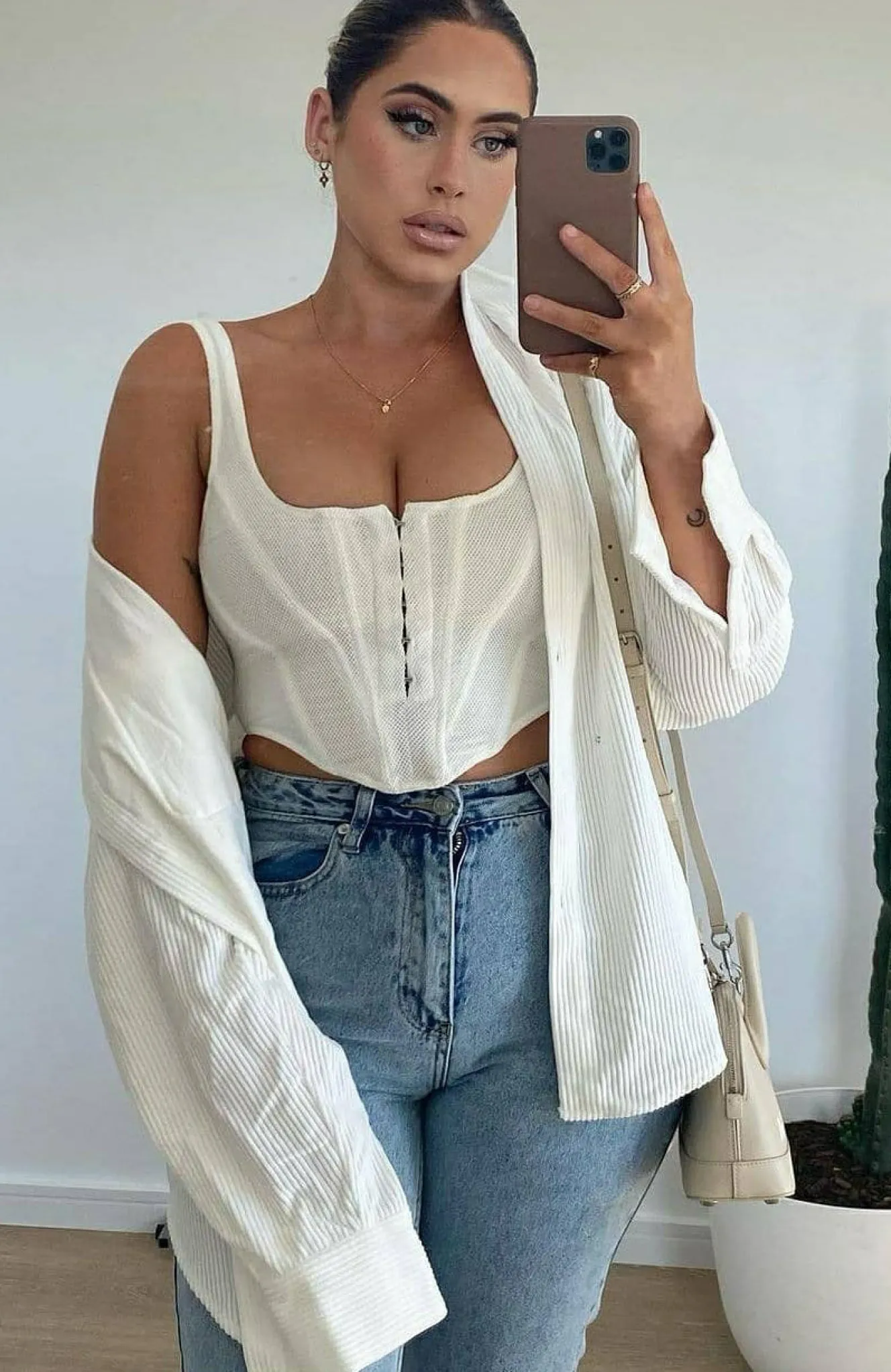 Shirts & Blouses | White Fox Boutique Out And About Cord Long Sleeve Shirt white