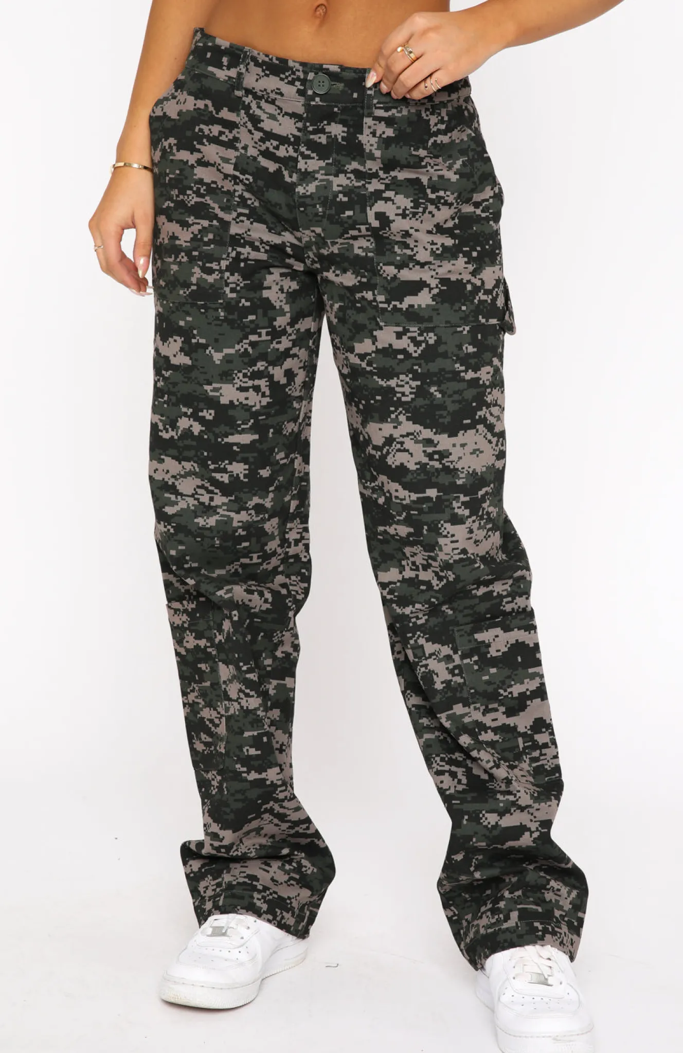Pants | White Fox Boutique Out To Play Cargo Pants Khaki Digital Print green