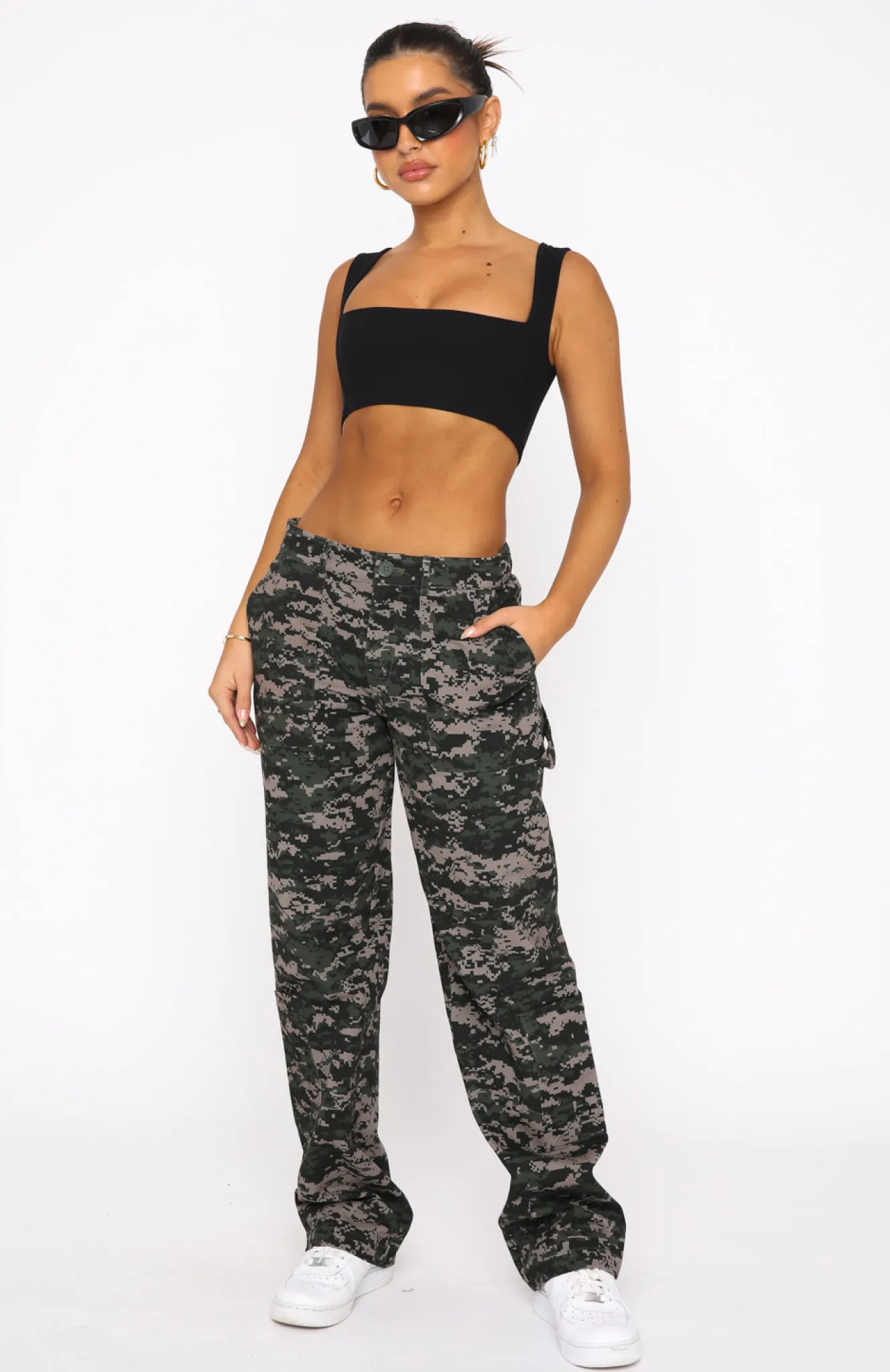 Pants | White Fox Boutique Out To Play Cargo Pants Khaki Digital Print green