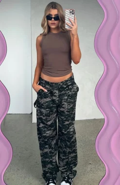 Pants | White Fox Boutique Out To Play Cargo Pants Khaki Digital Print green