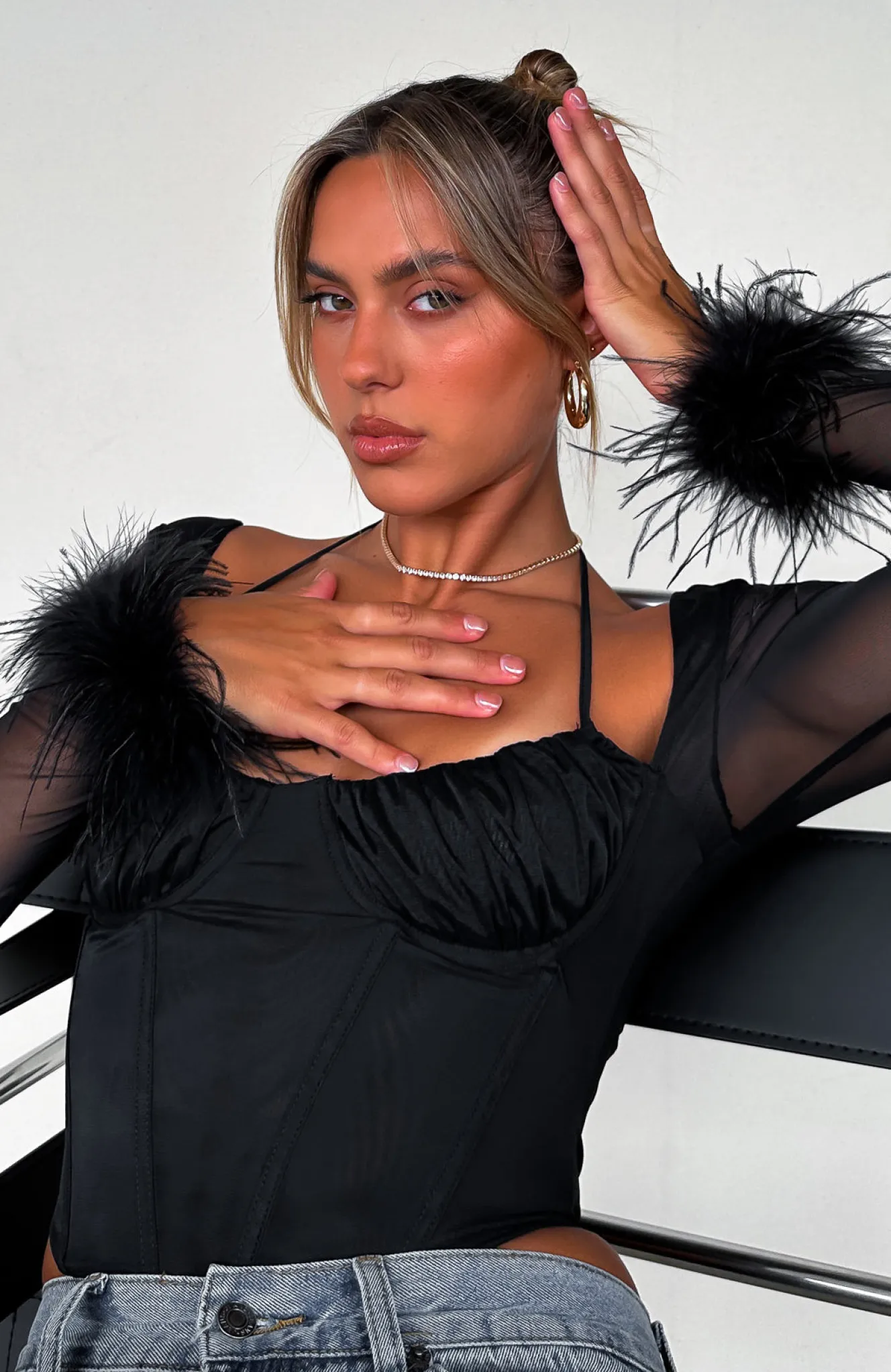Jewellery | White Fox Boutique Party Of Two Feather Slap Band black