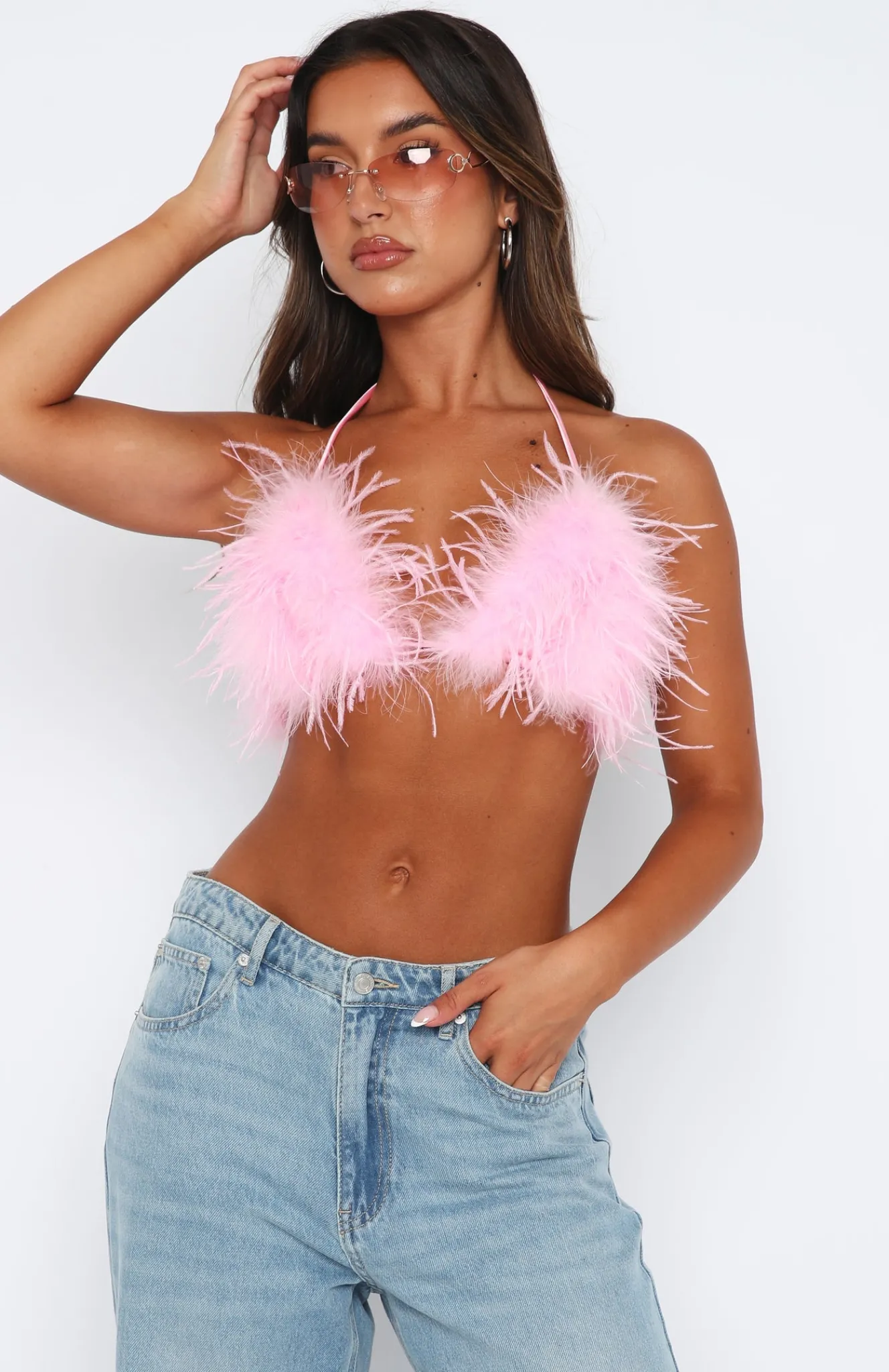 Shirts & Blouses | White Fox Boutique Pick Me Up Feather Bikini Top pink