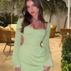 Restocked | White Fox Boutique Please Hold Long Sleeve Mini Dress Matcha green