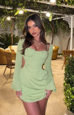 Restocked | White Fox Boutique Please Hold Long Sleeve Mini Dress Matcha green