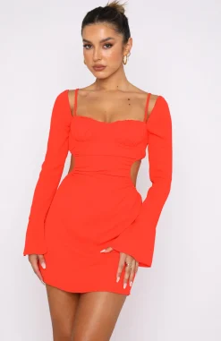 Restocked | White Fox Boutique Please Hold Long Sleeve Mini Dress Fiery Red orange