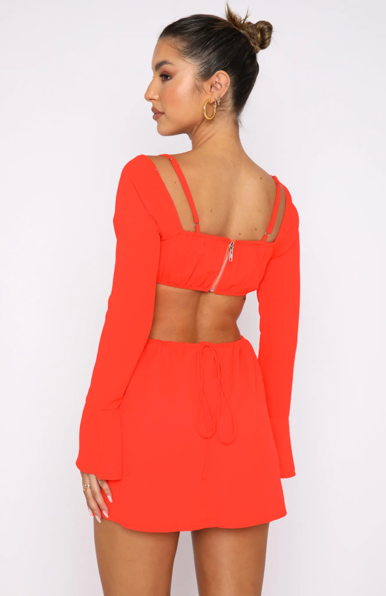 Restocked | White Fox Boutique Please Hold Long Sleeve Mini Dress Fiery Red orange