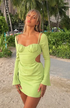 Restocked | White Fox Boutique Please Hold Long Sleeve Mini Dress Matcha green