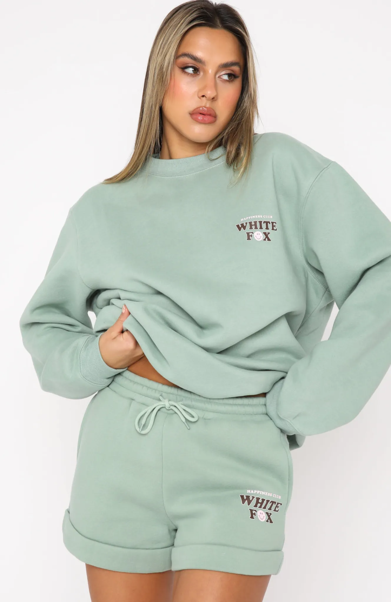 Shorts | White Fox Boutique Positive Vibes Lounge Shorts Sage green