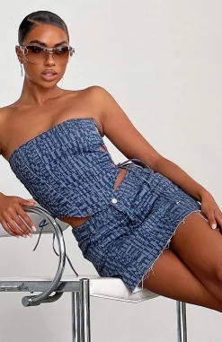 Restocked | White Fox Boutique Power Hour Mini Skirt Navy Logo Print blue