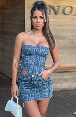 Restocked | White Fox Boutique Power Hour Mini Skirt Navy Logo Print blue