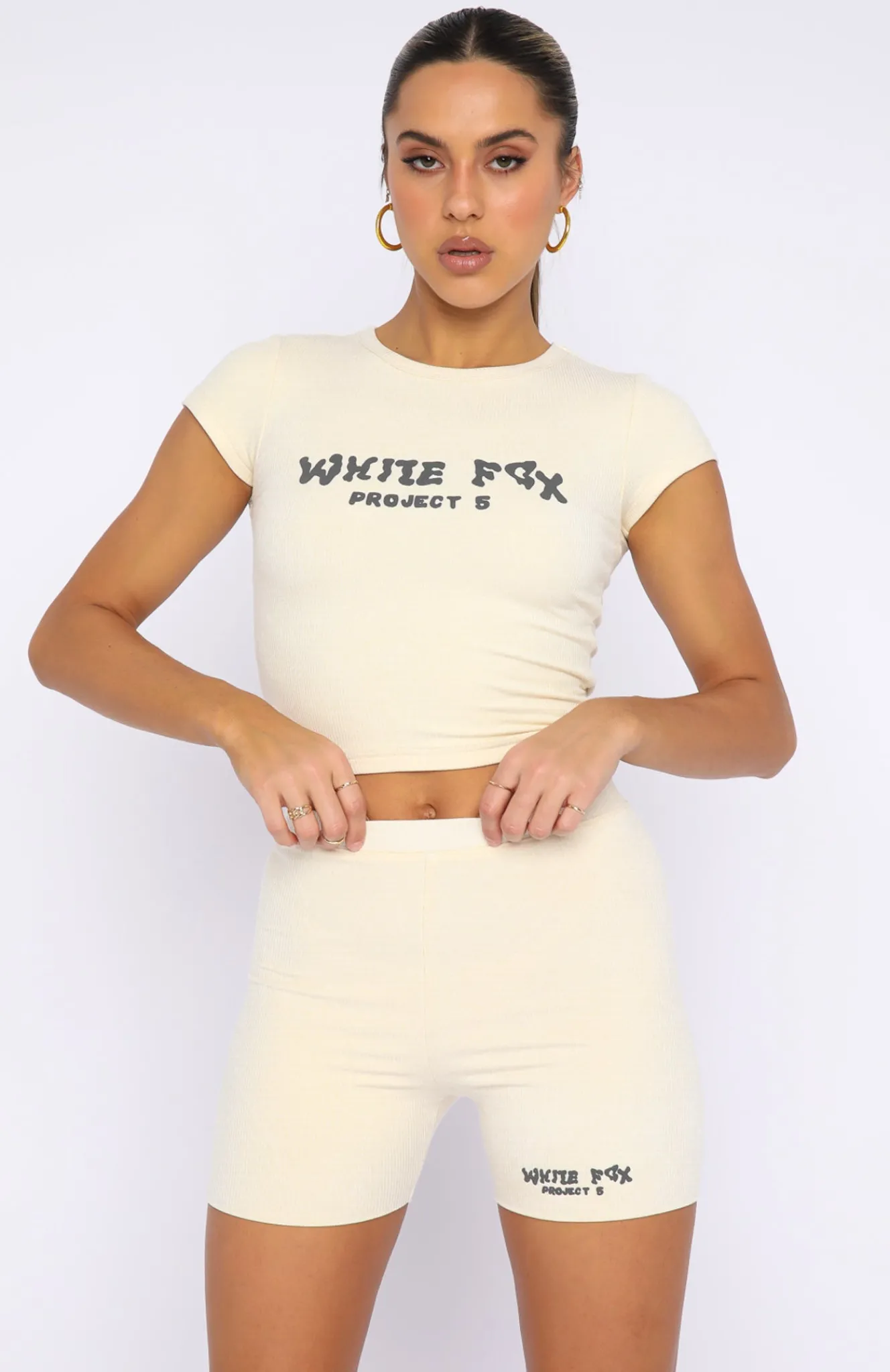 Shorts | White Fox Boutique Project 5 Ribbed Bike Shorts Pebble nude