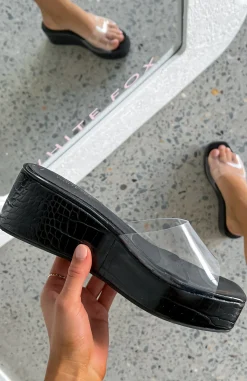 Slides | White Fox Boutique Rayna Platform Slides Croc black