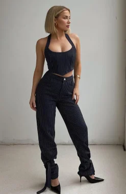 Pants | White Fox Boutique Run To Me Pants Navy Pinstripe blue