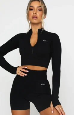 Sports Bras & Crops | White Fox Boutique Seamless Long Sleeve Sports Crop black