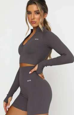 Sports Bras & Crops | White Fox Boutique Seamless Long Sleeve Sports Crop Shadow grey