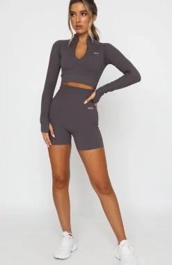 Sports Bras & Crops | White Fox Boutique Seamless Long Sleeve Sports Crop Shadow grey