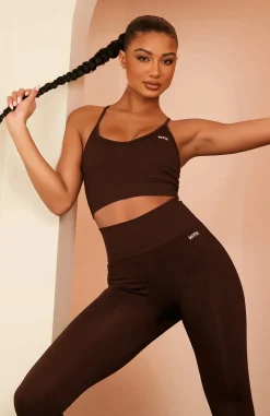 Sports Bras & Crops | White Fox Boutique Seamless Ribbed Sports Crop Chocolate brown