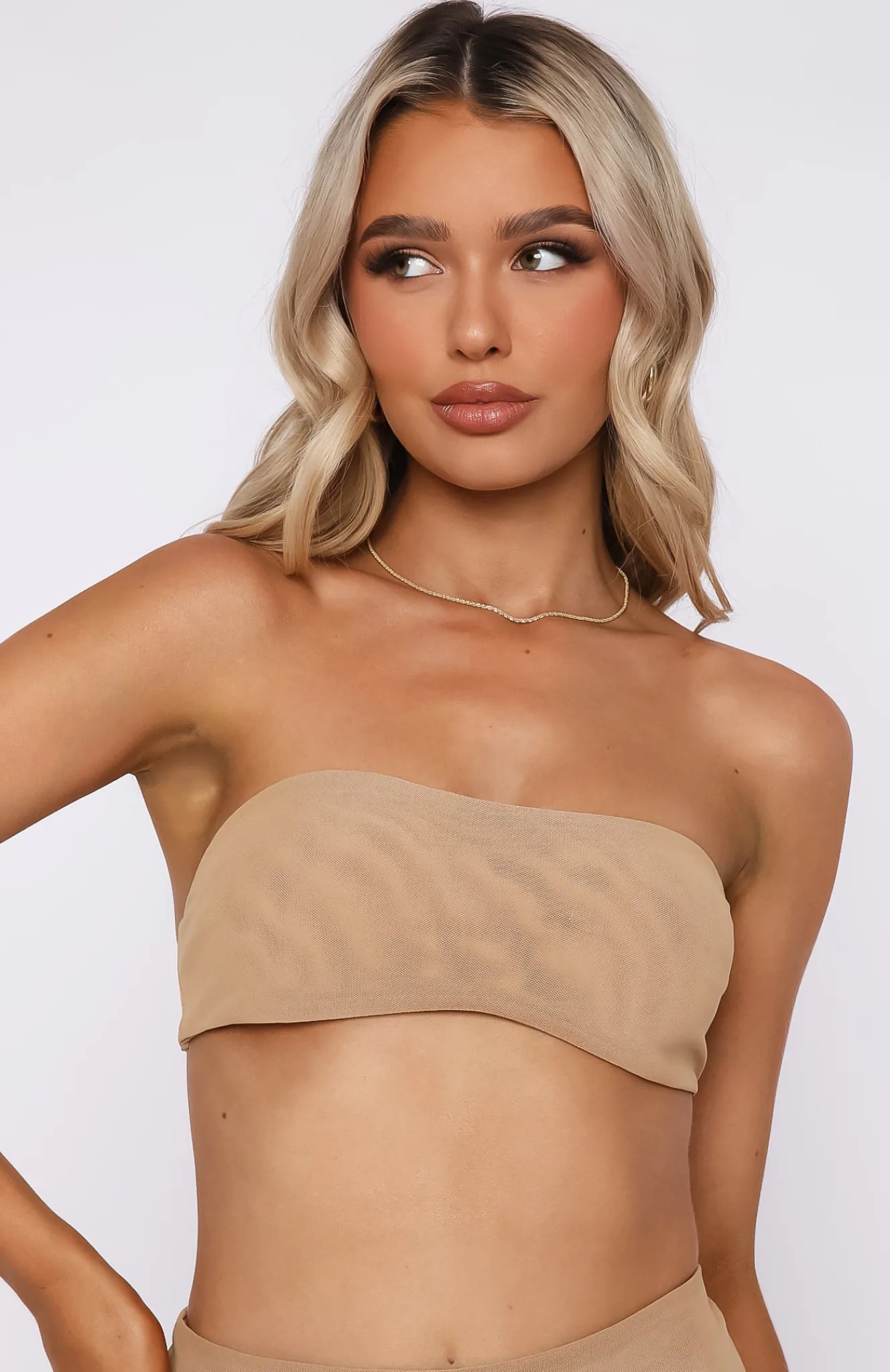 Shirts & Blouses | White Fox Boutique Secrets Out Mesh Bandeau Crop nude