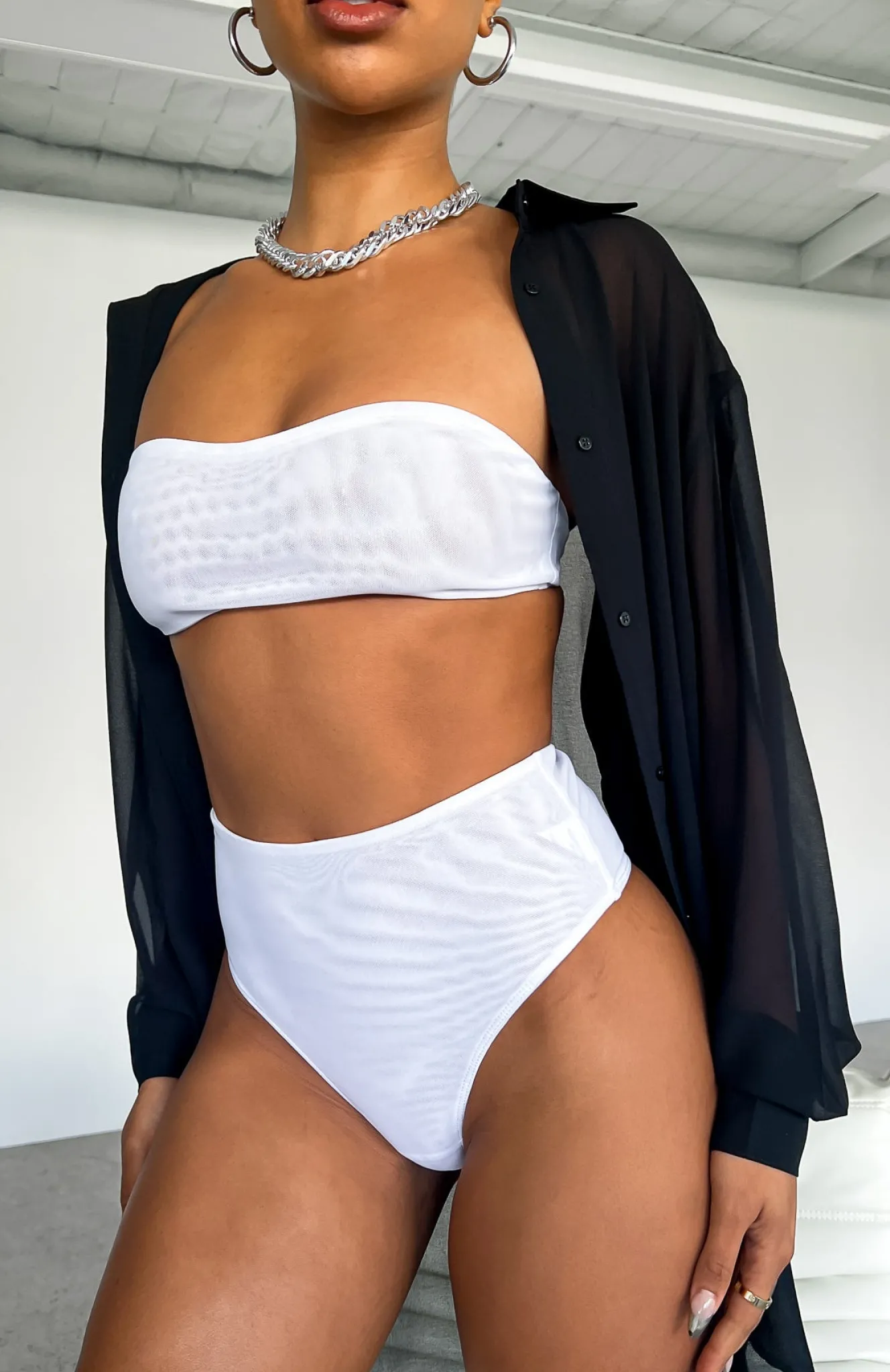 Shirts & Blouses | White Fox Boutique Secrets Out Mesh Bandeau Crop white