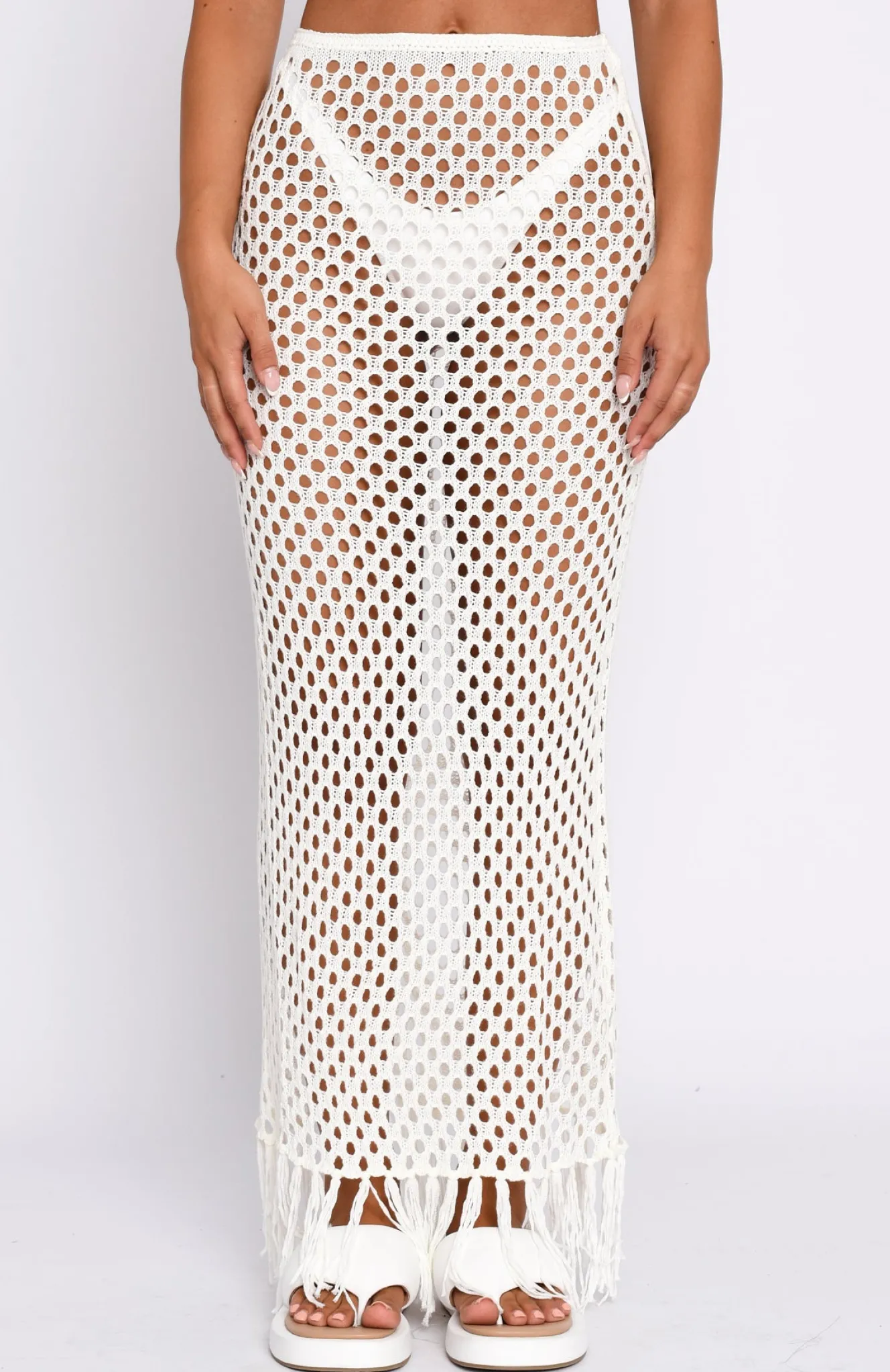 Resort Wear | White Fox Boutique See Me Now Crochet Maxi Skirt Off white