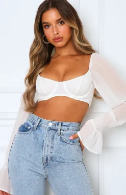 Shirts & Blouses | White Fox Boutique Sheer Perfection Long Sleeve Crop white