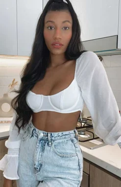 Shirts & Blouses | White Fox Boutique Sheer Perfection Long Sleeve Crop white
