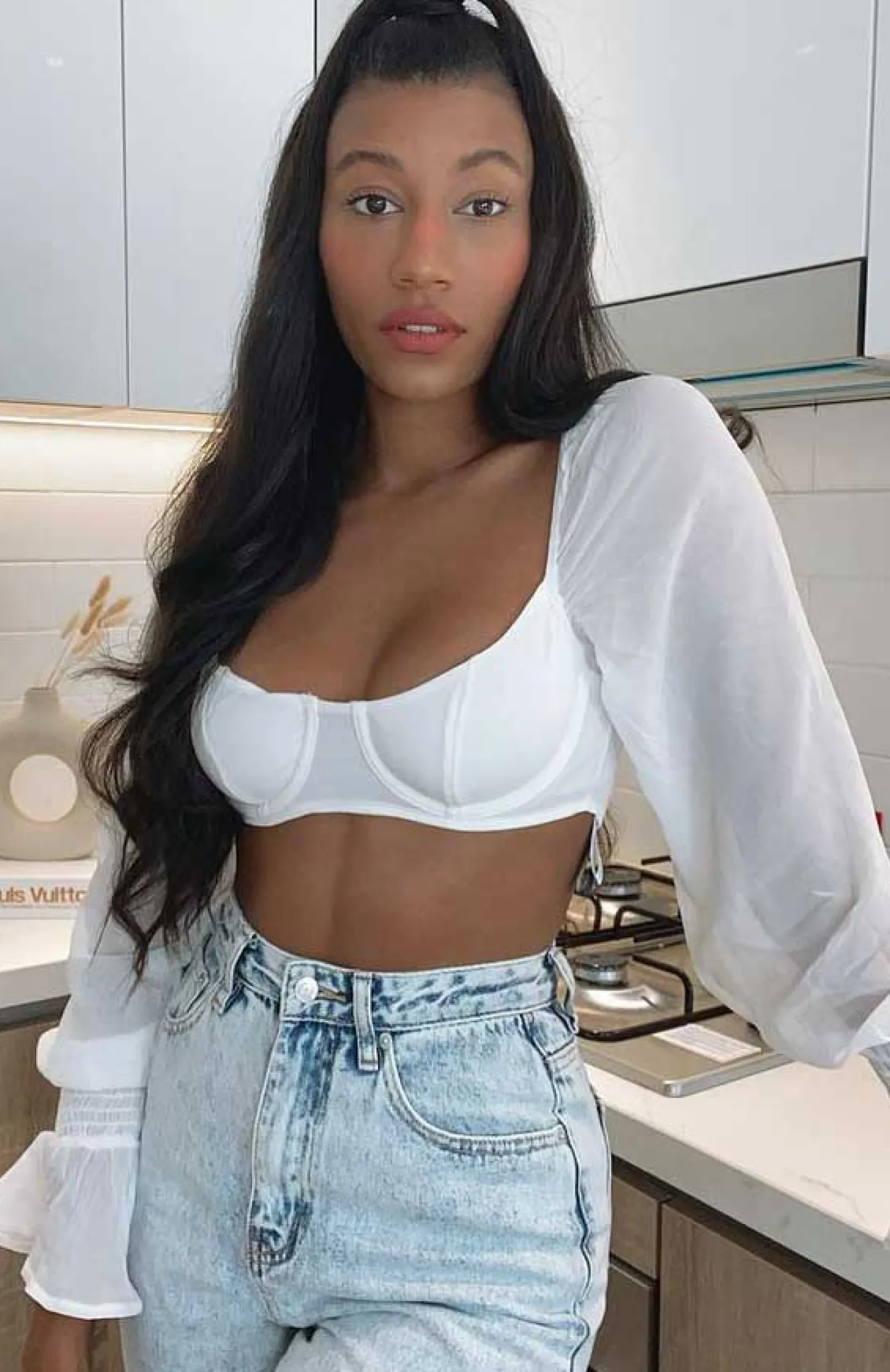 Shirts & Blouses | White Fox Boutique Sheer Perfection Long Sleeve Crop white