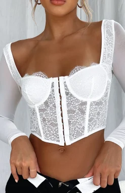 Shirts & Blouses | White Fox Boutique She's Magic Long Sleeve Lace Bustier white