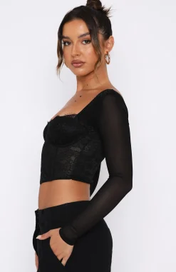 Shirts & Blouses | White Fox Boutique She's Magic Long Sleeve Lace Bustier black
