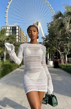 Resort Wear | White Fox Boutique Shine On Long Sleeve Mini Dress white