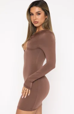 Long Sleeve Dresses | White Fox Boutique Shine On Me Mini Dress Mocha brown