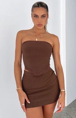 Restocked | White Fox Boutique Slow Jams Knitted Mini Skirt Chocolate brown