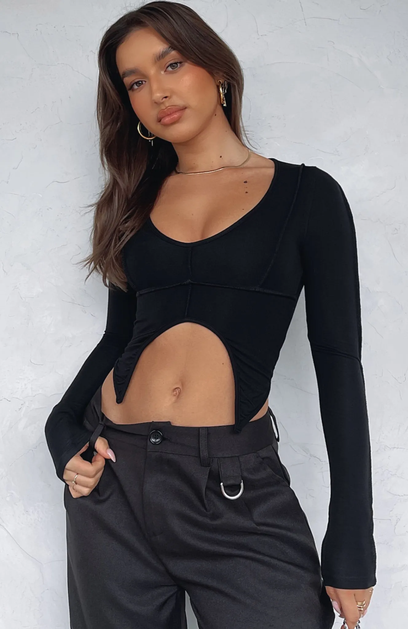 Shirts & Blouses | White Fox Boutique Smooth Talker Long Sleeve Crop black