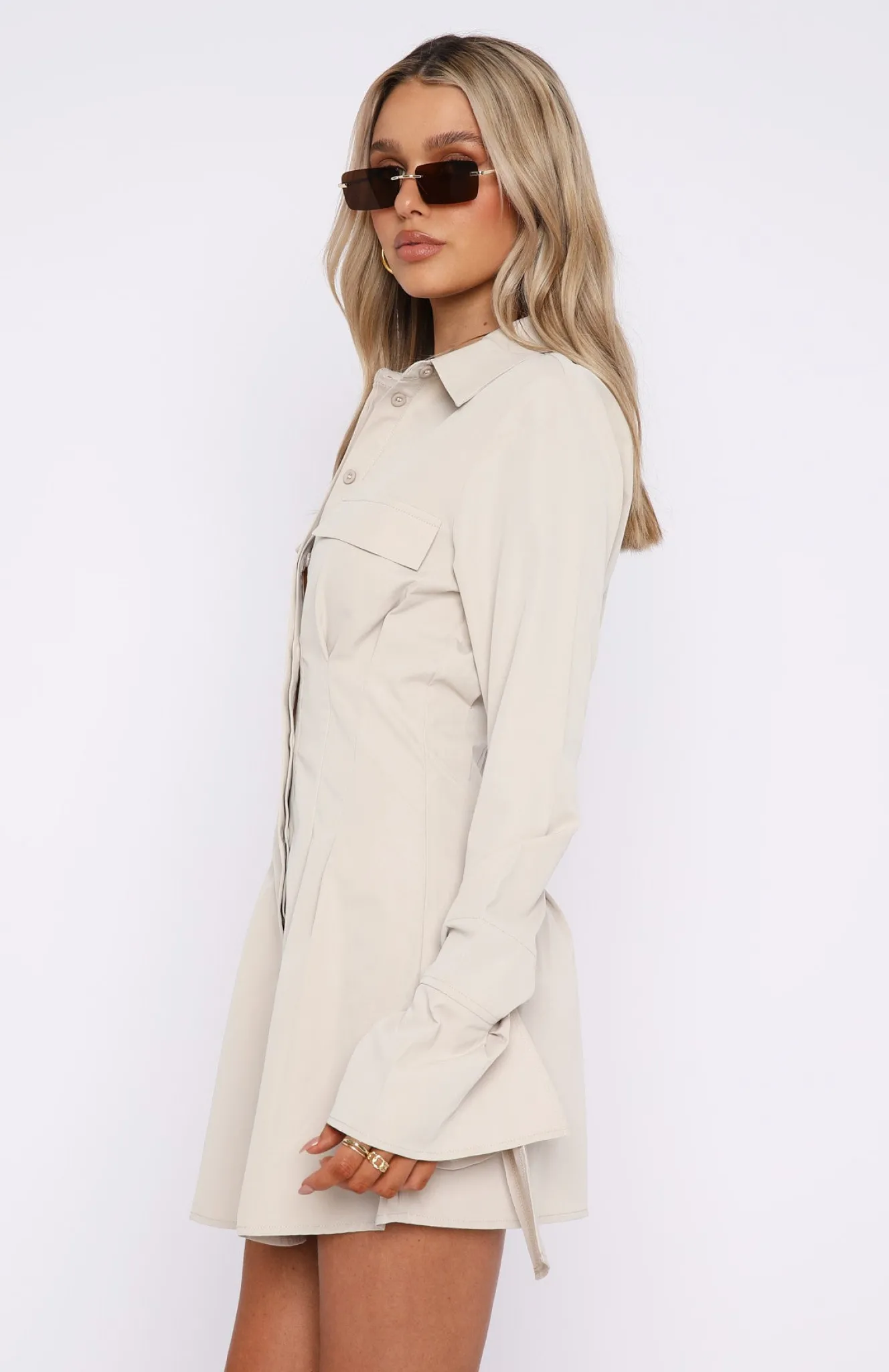 Long Sleeve Dresses | White Fox Boutique Stay The Night Long Sleeve Mini Dress Taupe grey