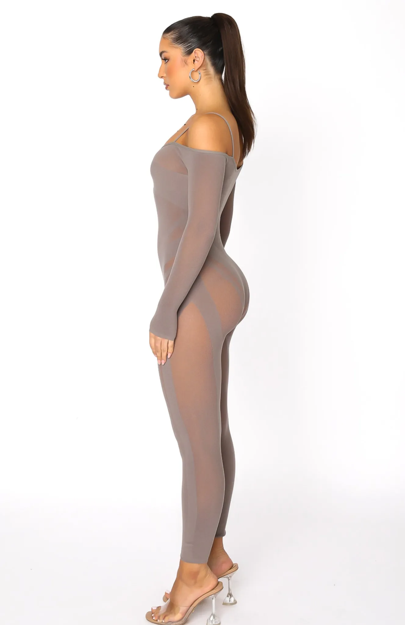 Restocked | White Fox Boutique Staying Snatched Long Sleeve Jumpsuit Mushroom brown