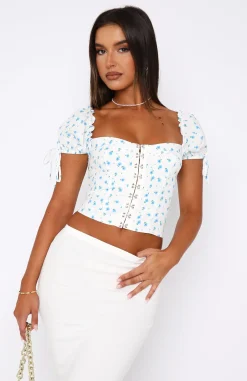 Shirts & Blouses | White Fox Boutique Steal The Moment Bustier Blue Ditsy Floral white