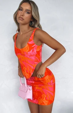 Restocked | White Fox Boutique Sweet Nothings Mini Skirt Liberty Print orange