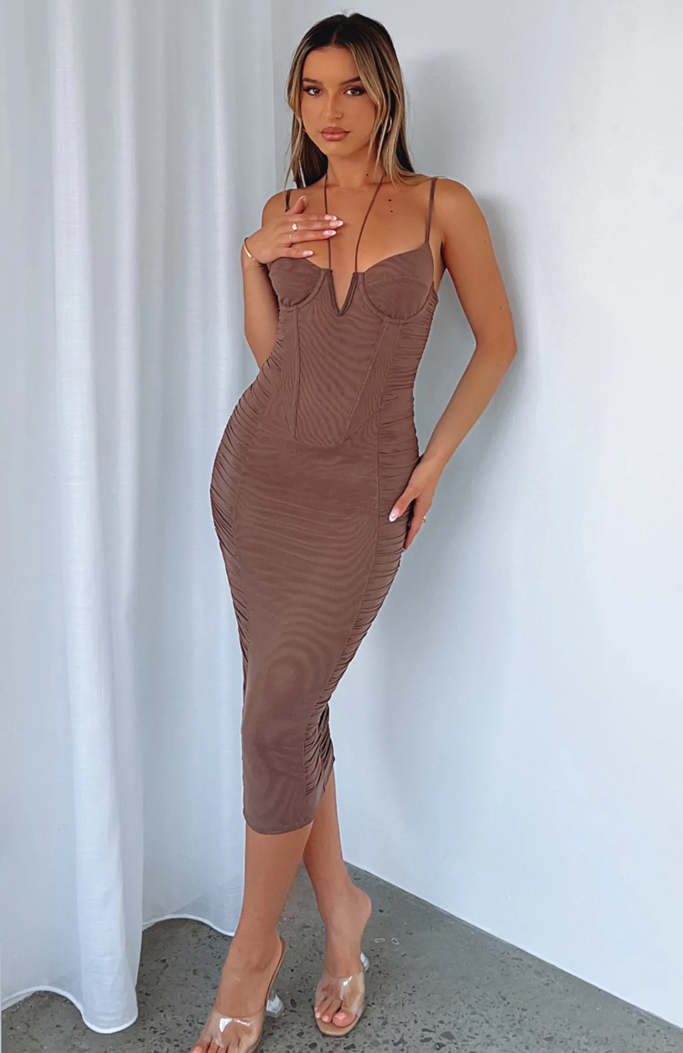 Formal Dresses | White Fox Boutique Sweetest Touch Midi Dress Mocha brown