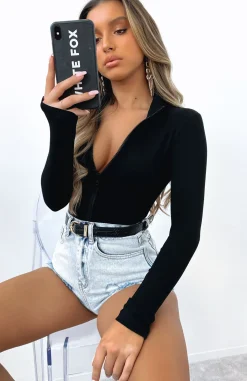 Shirts & Blouses | White Fox Boutique Take A Walk Long Sleeve Ribbed Bodysuit black