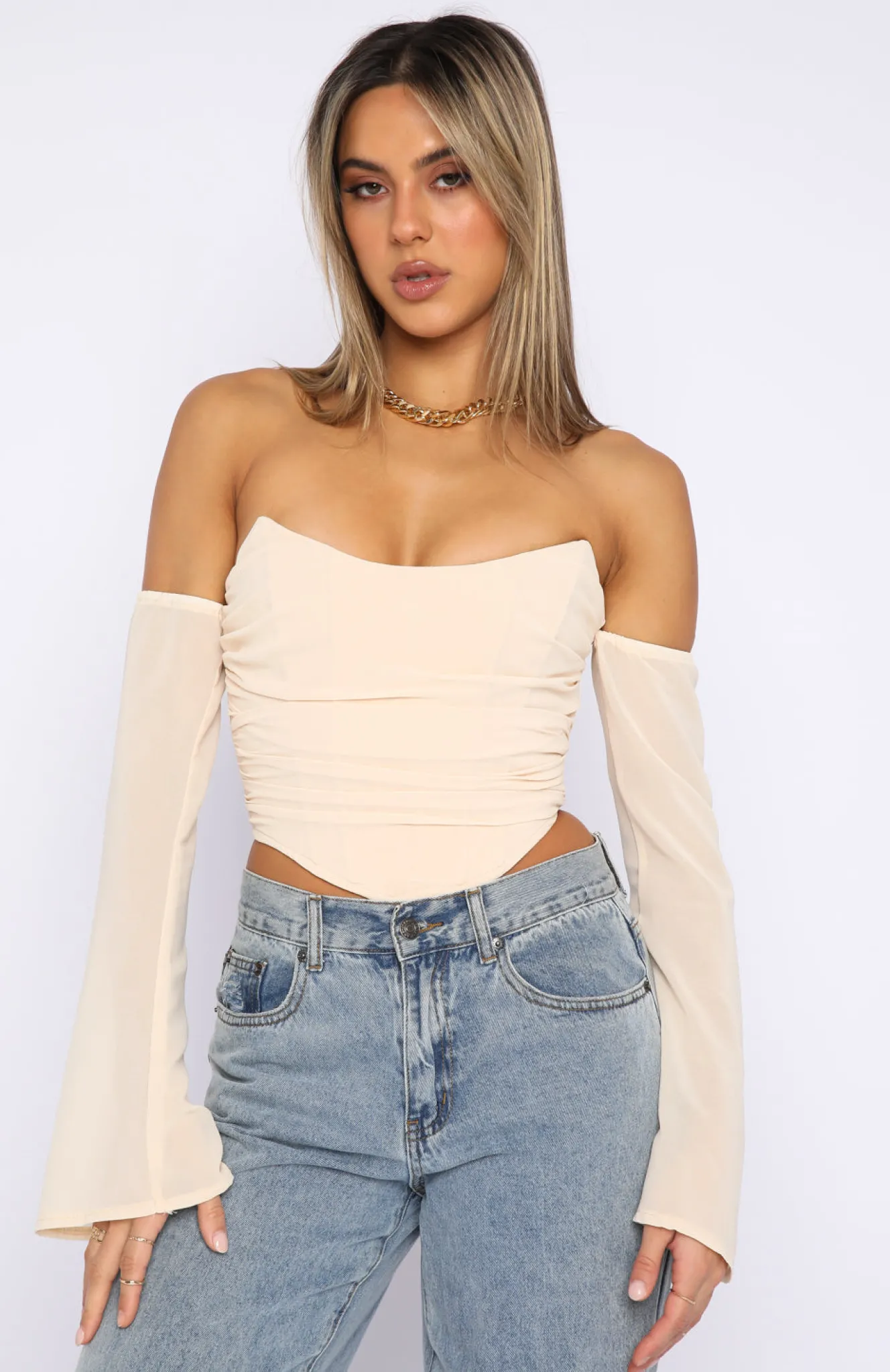 Shirts & Blouses | White Fox Boutique Take Me Somewhere Long Sleeve Bustier Stone nude