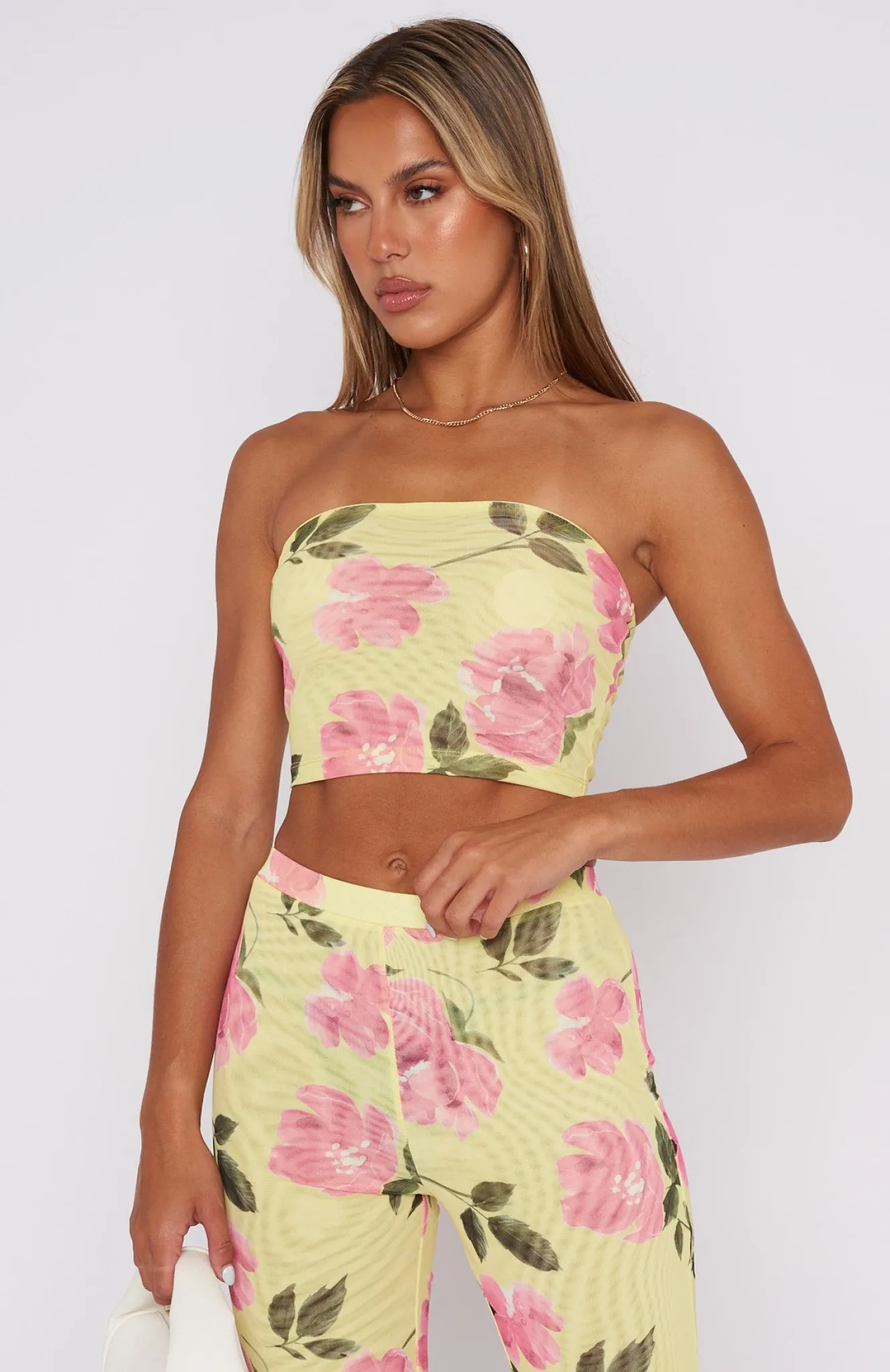 Shirts & Blouses | White Fox Boutique Take Notice Strapless Crop Lemon Rose yellow